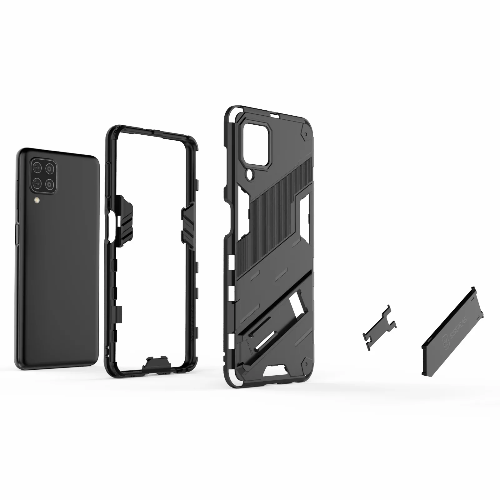 Custodia protettiva per PC + TPU Combo Custodia protettiva per telefono con design con cavalletto per Samsung Galaxy M32 (versione globale) - Nero