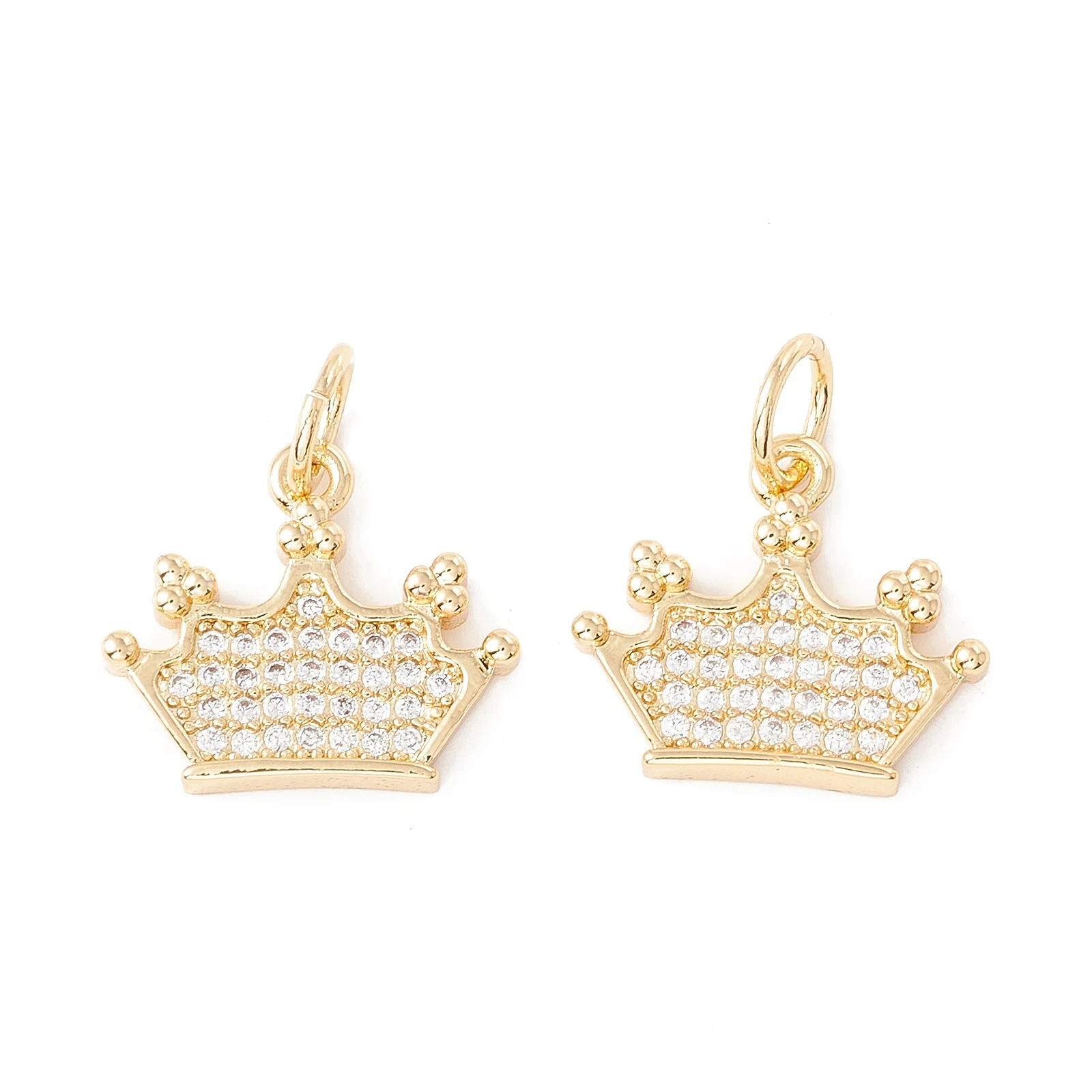

10pcs Crown Charms Brass Clear Cubic Zirconia Pendants with Jump Rings Gold Plated for DIY Jewelry Necklace Earring Suuuplies