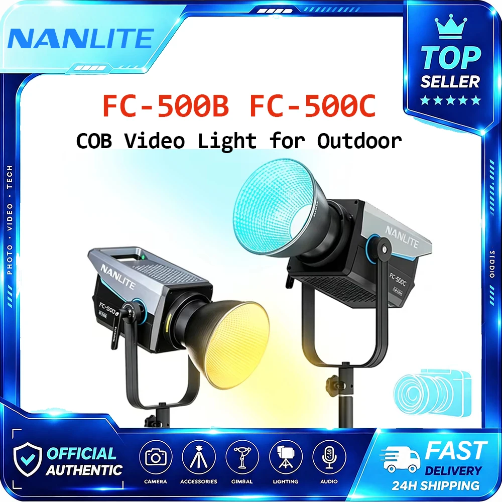 Nanlite FC-500B Bi-Color FC-500C RGB COB Video Spotlight 2700K-7500K LED Photography Light for Outdoor Shooting Live Streaming