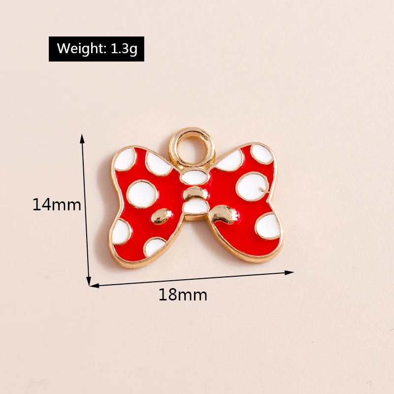 Leslie 10pcs 14*18mm Lovely Red Bowknot Charm Bowtie Charm for Earring Necklace Keychain Pendant DIY Jewelry Making Accessories