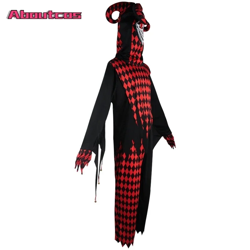 Aboutcos Adult Scary Bloody Clown Halloween Costume Men Evil Horror Clown Dress Up Party Role Play for Male