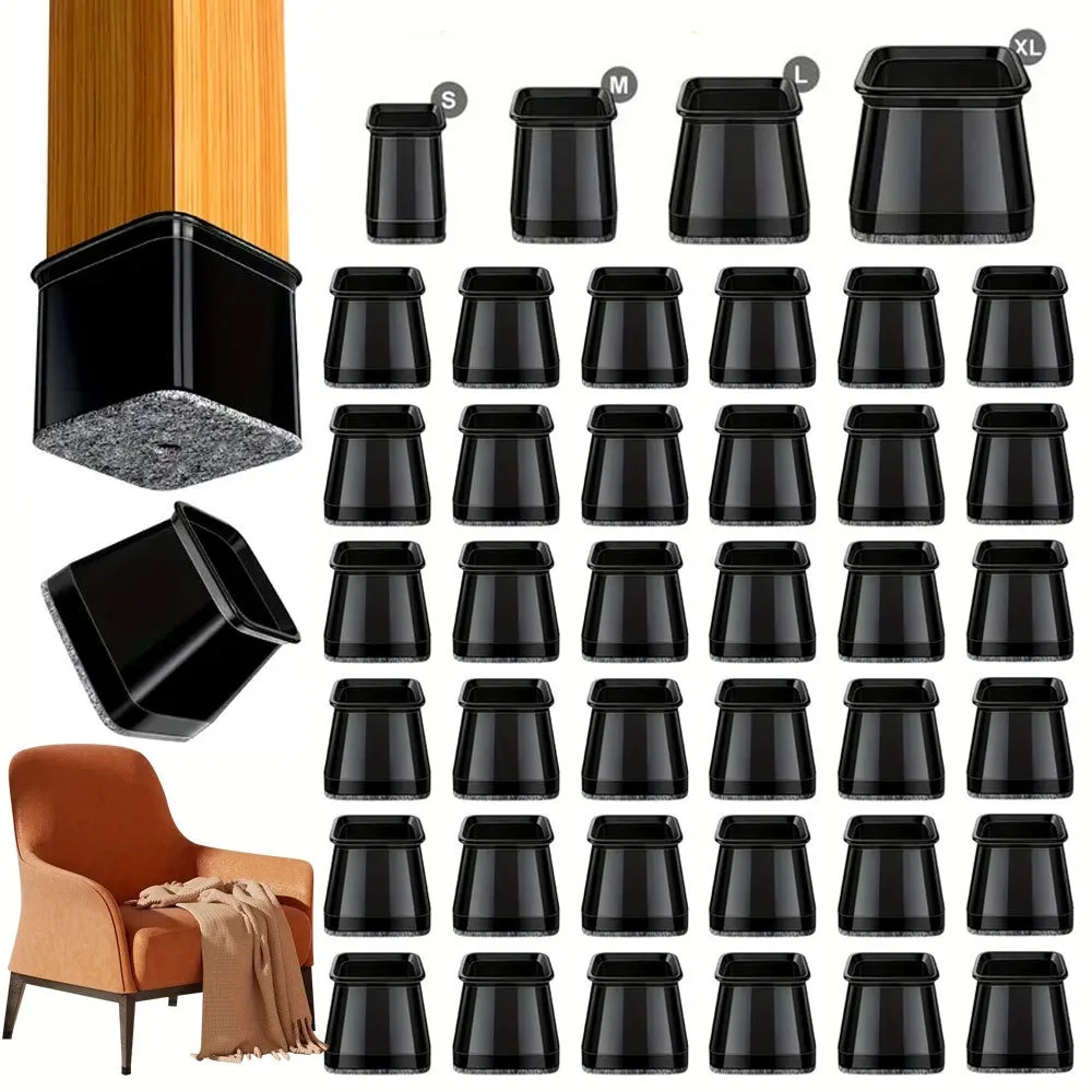 36 Pcs Silicone Chair Leg Floor Protectors with Felt Pads Black Furniture Feet Covers for Hardwood Tile Floors