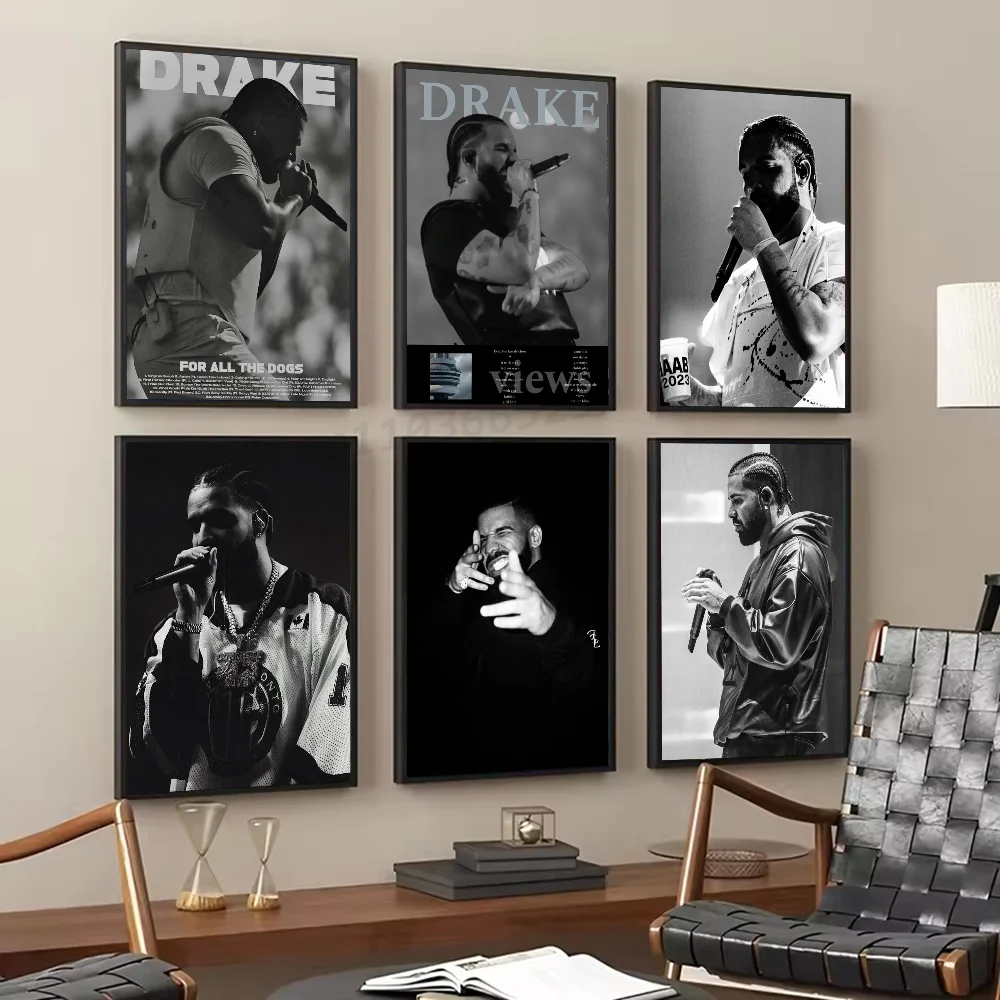 1pc Black And White Drake Concert Cover Poster Self-adhesive Art Waterproof Paper Sticker Coffee House Bar Room Wall Decor