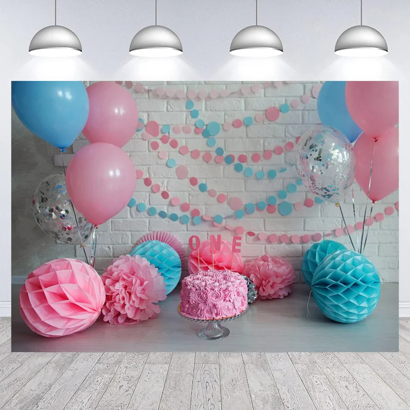 

Balloons Brick Wall Background For Kids Birthday Party Decoration Cake Smash Customized Studio Prop Photo Booth Banner Backdrop