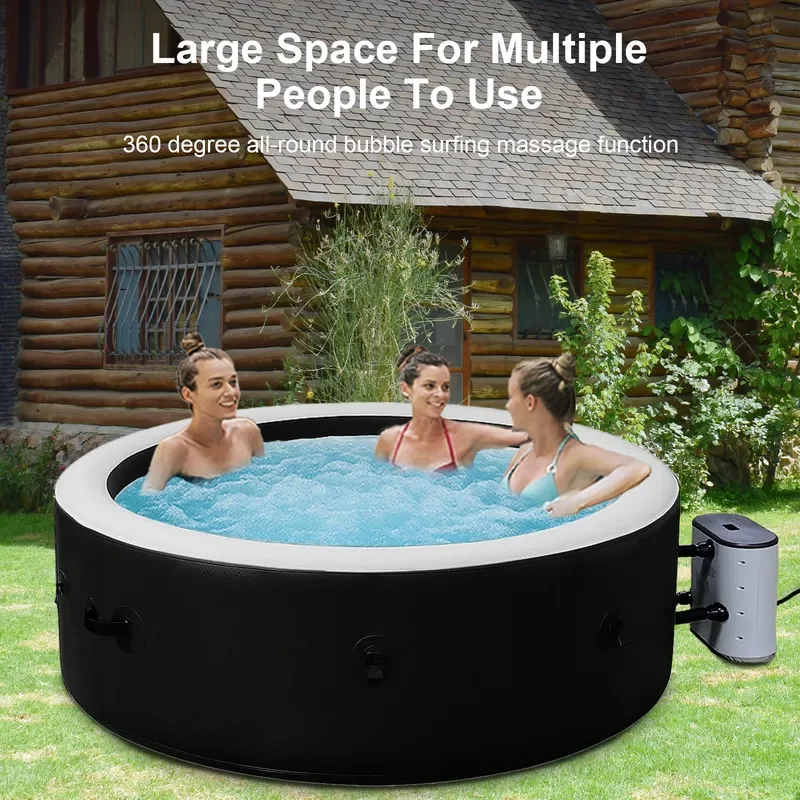 Portable Inflatable Hot Tub Spa with Automatic Heating System Constant Temperature Control Wave Bubble Massage Function for