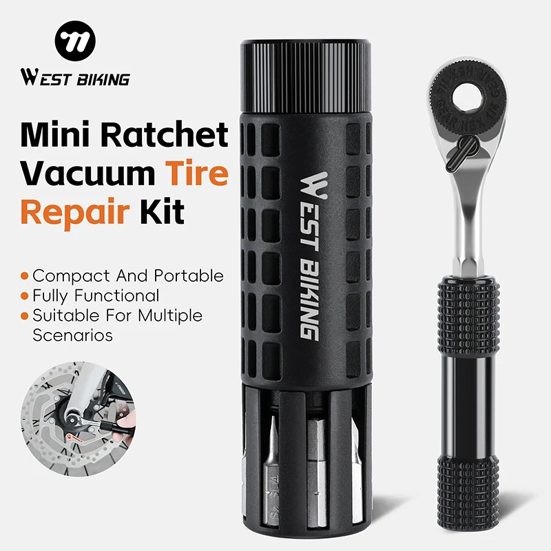 

Портативный велосипедный набор ключей с храповым механизмом WEST BIKING, набор вакуумных ключей с храповым механизмом для велосипеда, инструменты для ремонта бескамерных шин, аксессуары для велосипеда