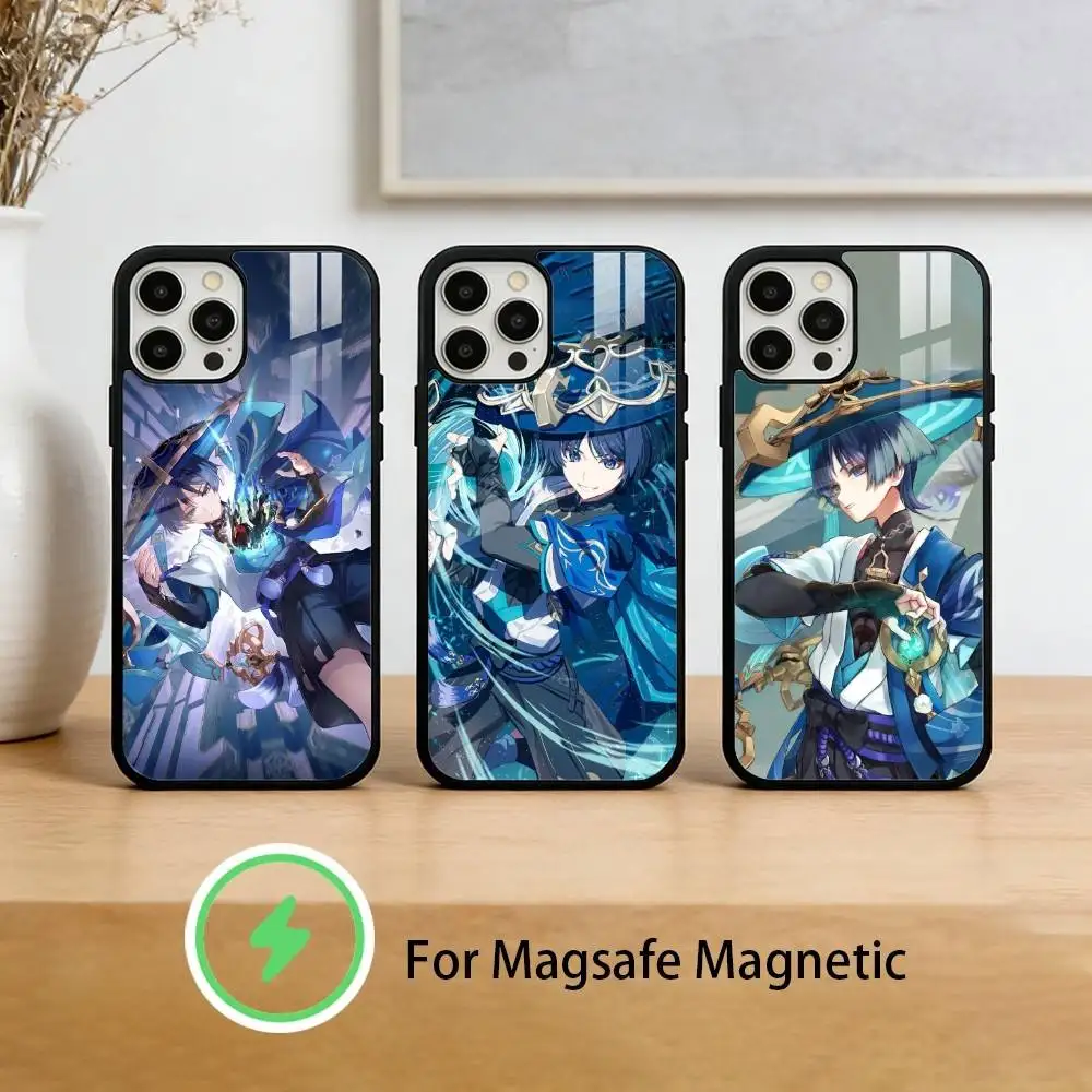 

S-Scaramouche Genshin I-Impact Phone Case For iPhone 17 16 15 14 13 12 Pro Max Plus for Mirror Wireless Magnetic Cover