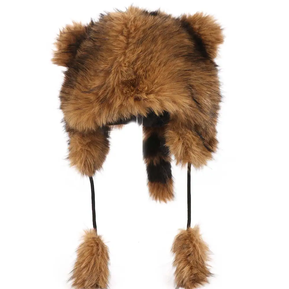 Parent Child Raccoon Tail Hat Thick Warm Ears Fashion Design Plush Hat Thickening Material Coldproof Helmet Liner Winter Season