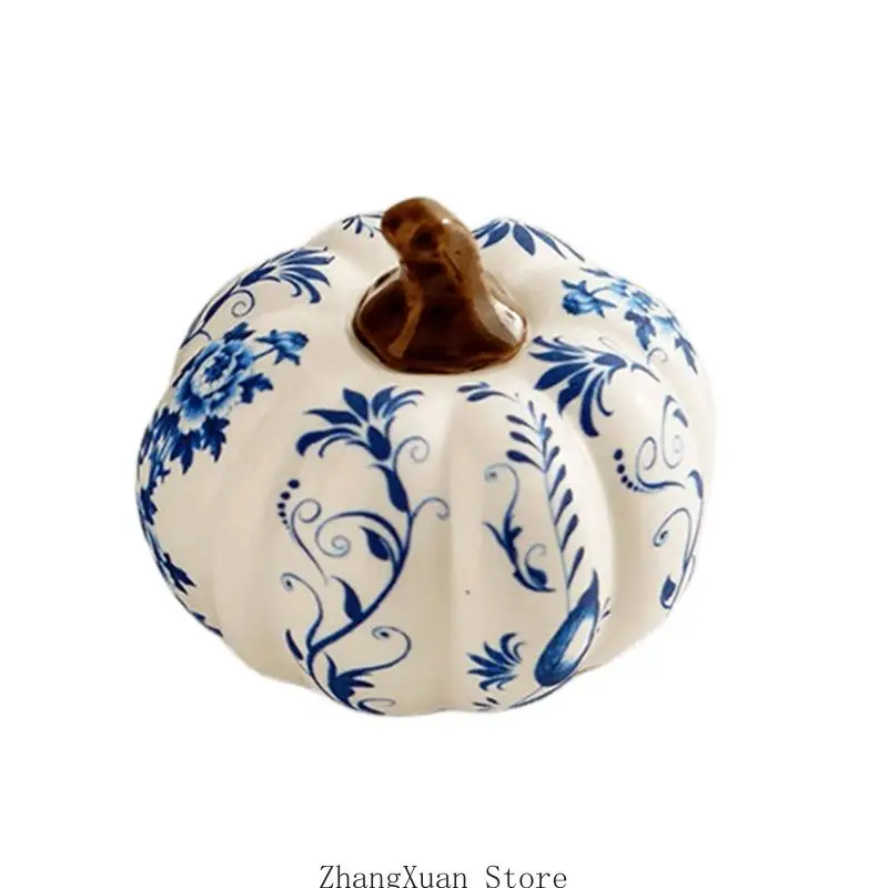 Blau-weißes Herbst-Kürbis-Dekorationsstück für Schreibtisch, und Foyer, 3 x – Detail 4