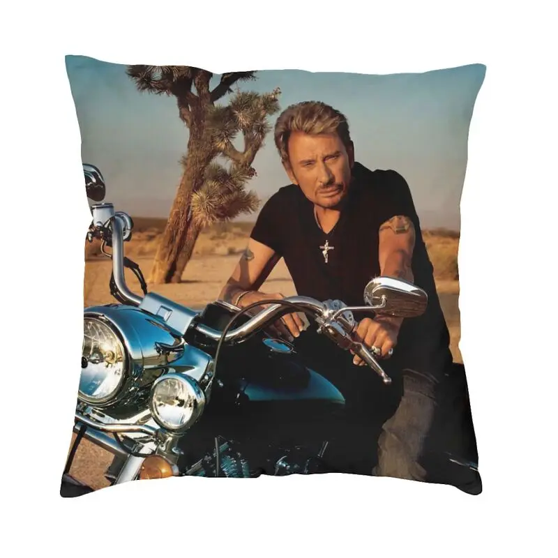 Motorcycle Johnny Hallyday Pillow Case 40x40cm Decorative French Rock Singer Modern Cushion Cover Soft Pillowcase