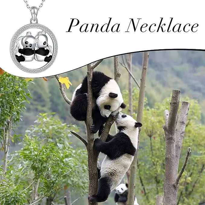 Panda Brothers and Sisters Hugging Bamboo Back To Back Cute Animal Necklace 2023 New National Style Pendant Necklace