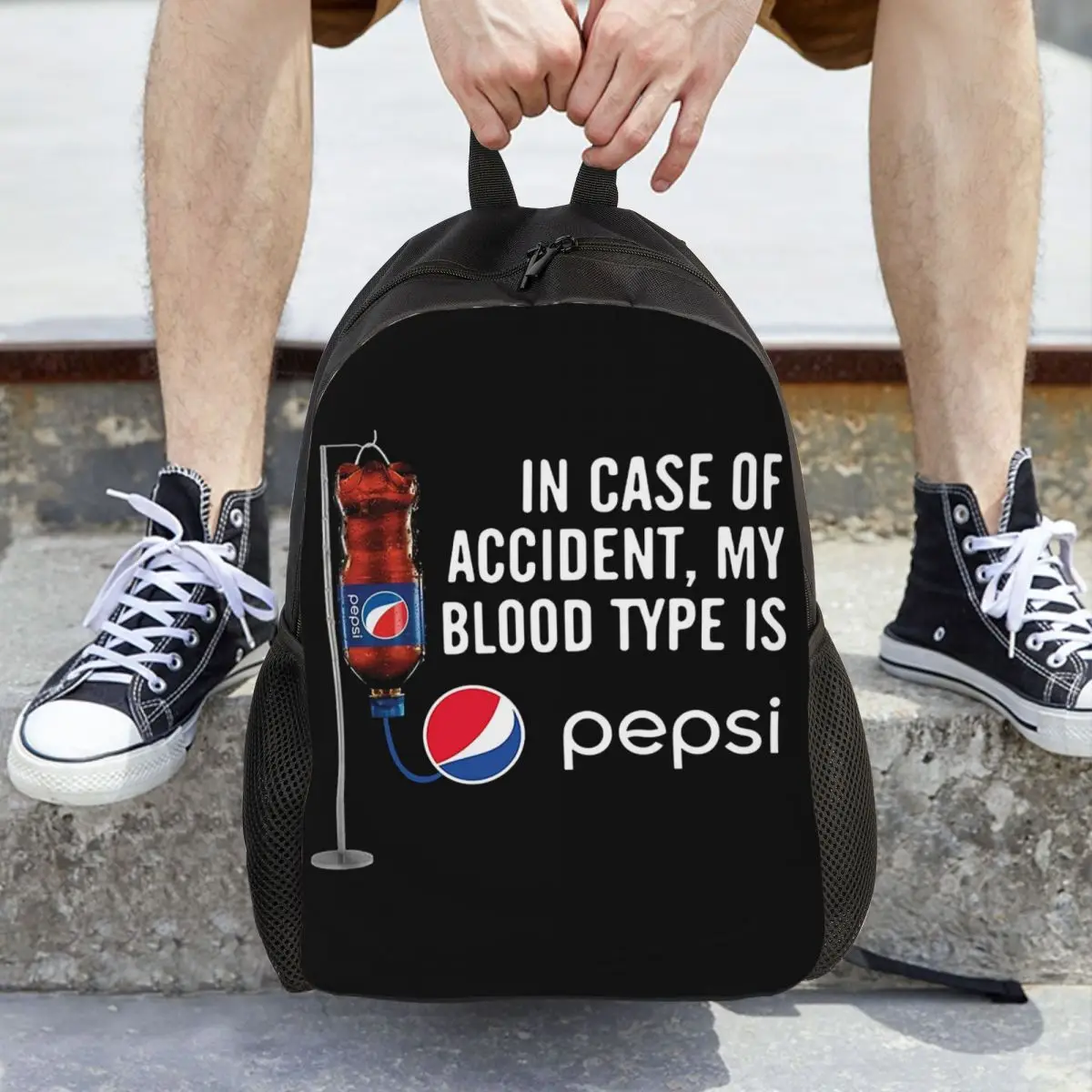 في حالة حادث بلدي نوع الدم هو -Pepsi حقيبة ظهر الطالب حقيبة مدرسية المشي لمسافات طويلة السفر Daypack الرجال النساء الكتب حقائب الكتف
