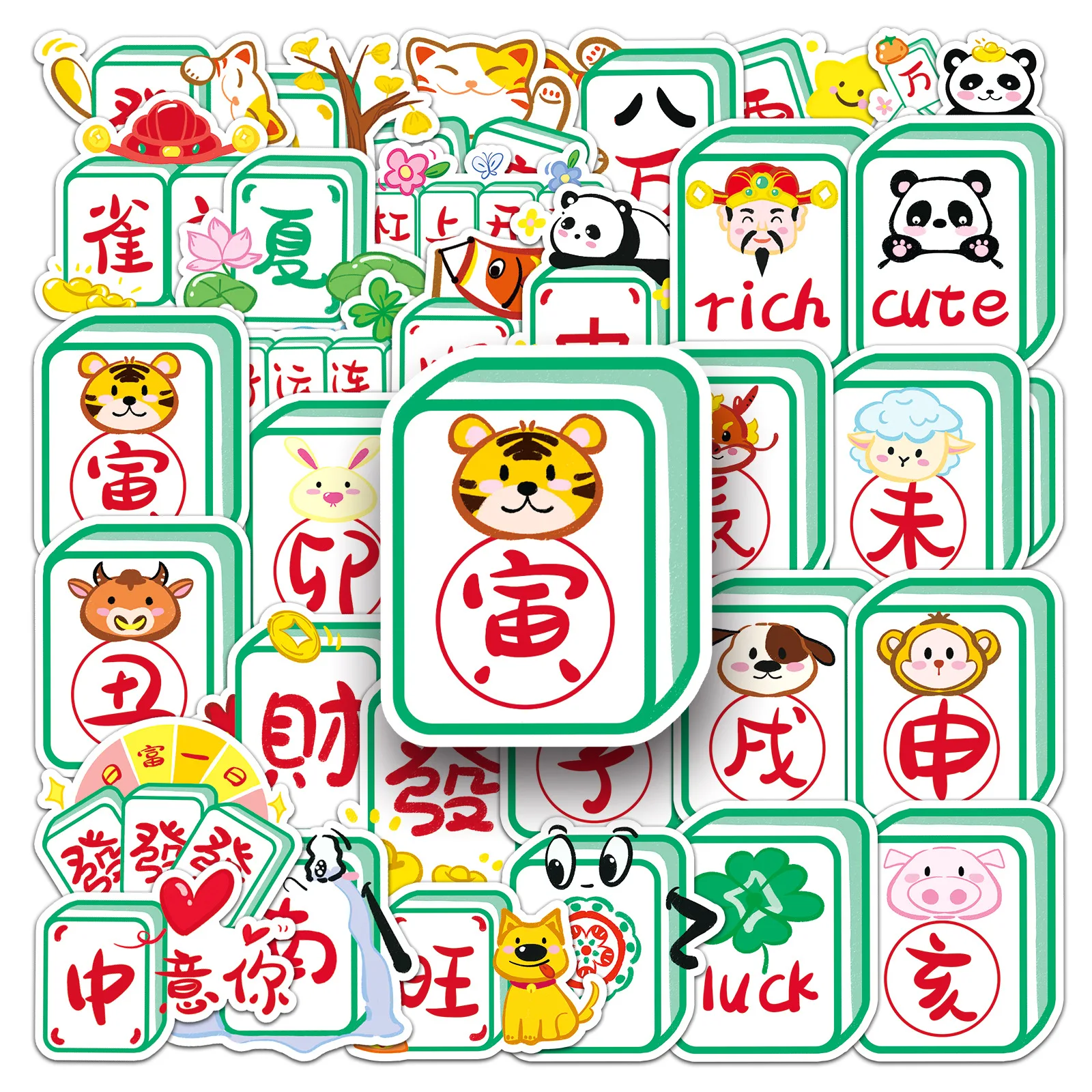 50Pcs Fortune Mahjong Lamb Series Graffiti Stickers Suitable for Laptop Helmets Desktop Decoration DIY Stickers Toys Wholesale