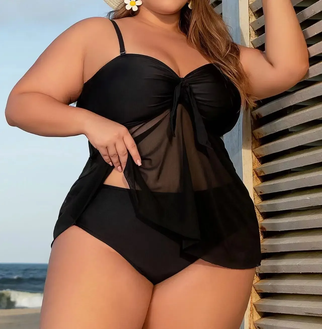 New Sexy Big Bikini Plus Size Swimdress for Chubby Women Swimsuit Brazilian Bathing Suit 2025 Mujer Large Swimwear Tankini Black