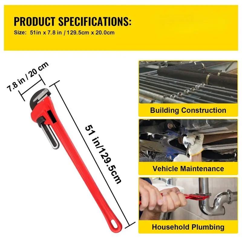 Heavy-Duty Plumbing Lever 51-Inch For Industrial Maintenance Construction Infrastructure Repair, Cast Iron Handle Hook Jaw Tool Professional Manual Torque Adjuster view 2