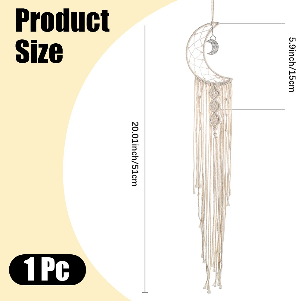 1Pc Woven Net Web Dream Catcher with Macrame Cotton Wall Hanging Decorations with Iron Pendant for Garden Wedding Lighting