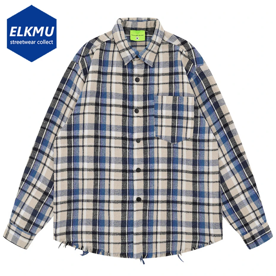 

Hip Hop Vintage Shirts Loose Casual Long Sleeve Plaid Shirts Button Up Blouse Men Streetwear Harajuku Oversized Shirts