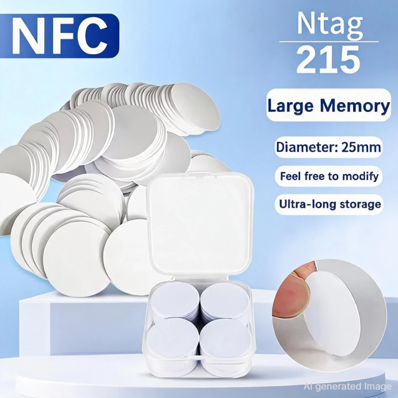 NFC Ntag215 13.56MHz Badge con scheda NFC a moneta ISO/EC14443A 25mm Tag elettronici in PVC impermeabile 215 2028