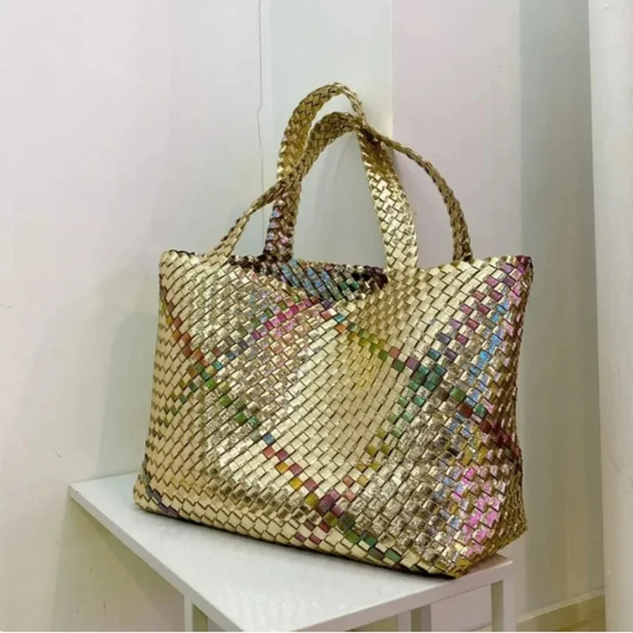 Bolso de mano tejido de lujo para mujer, bandolera grande de diseñador, a la moda, de PU, 2024