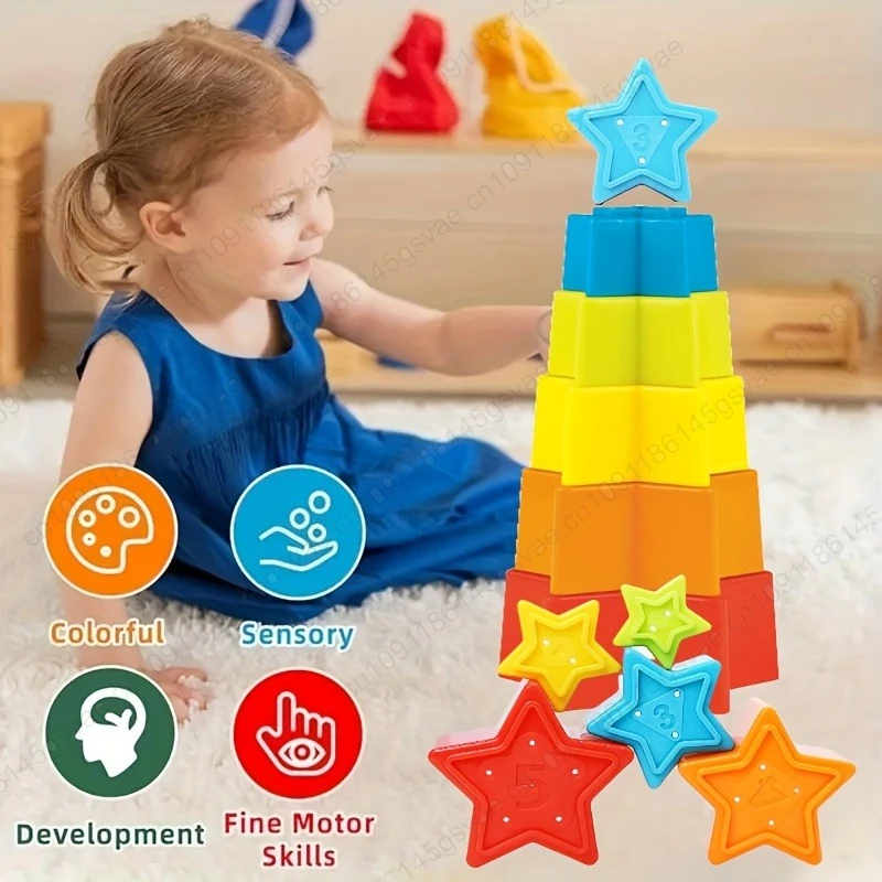Jouets de salle de bain pour bébé à empiler étoiles, jouets éducatifs pour l'éducation précoce, tri, empilage, jouets d'épissure