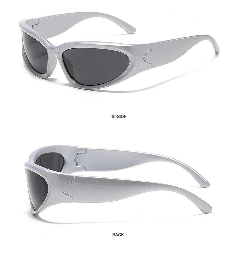 VIVIBEE Y2K Sonnenbrille für Damen, Steampunk-Spiegelgläser, Weiß, Sport-Schutzbrille, UV400, Punk-Sonnenbrille, Trendprodukt 2026 – Detail 18