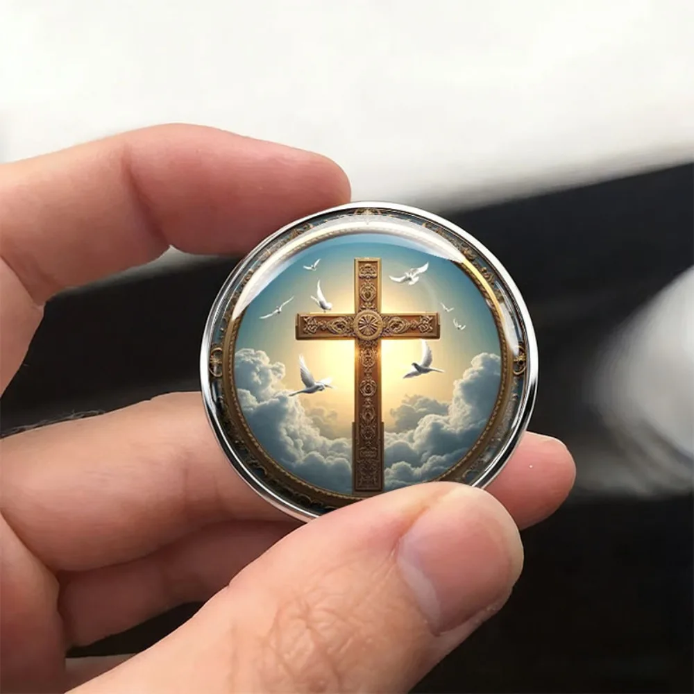 6-20Pcs 2D Flat Cross Dove Brooch, Christian Religious Stainless Steel Lapel Pin, Sky Cloud Cross Badge for Clothes Backpack