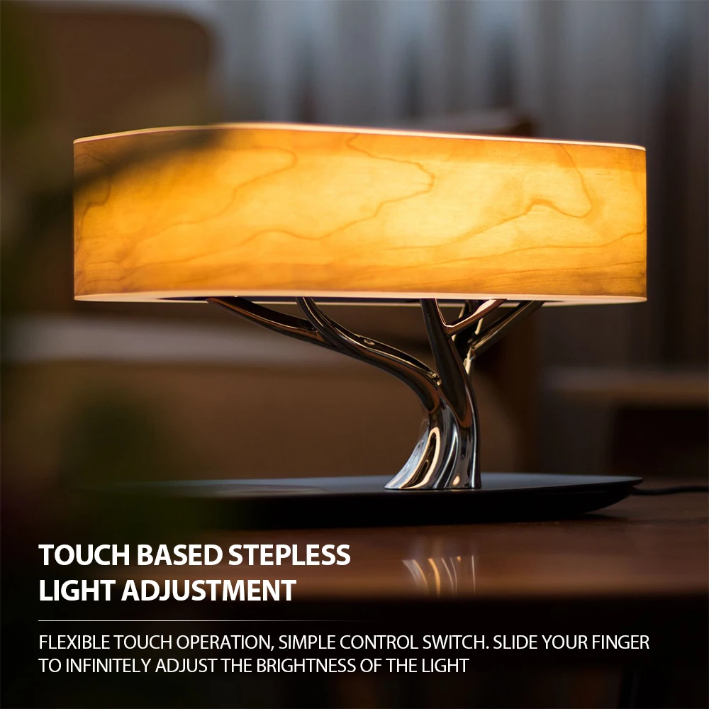 Altoparlante con ricarica wireless, luce ambientale, luminosità regolabile, lampada da comodino con controllo touch per camera da letto, luce notturna, lampada da tavolo