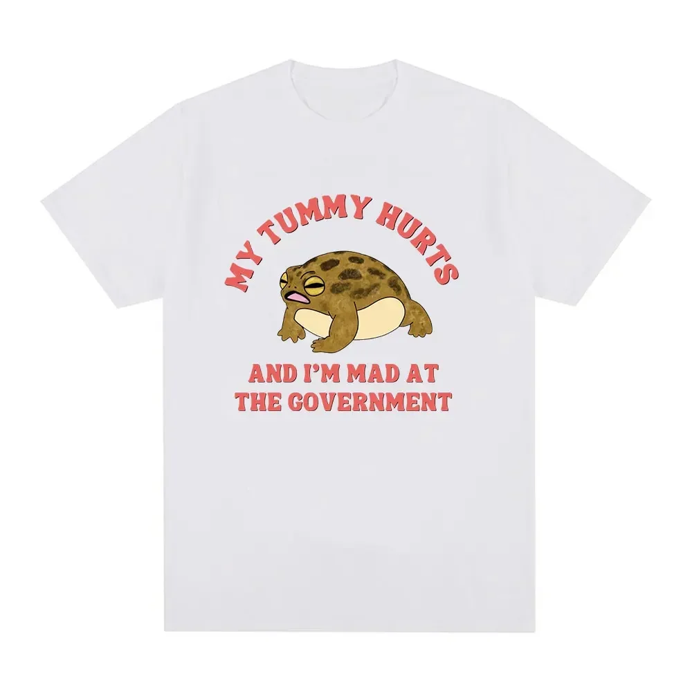 My Tummy Hurts and I\'m Mad At The Government Frog Meme T-shirt Women\'s Fashion Retro Short Sleeve T-shirt Casual T-shirt