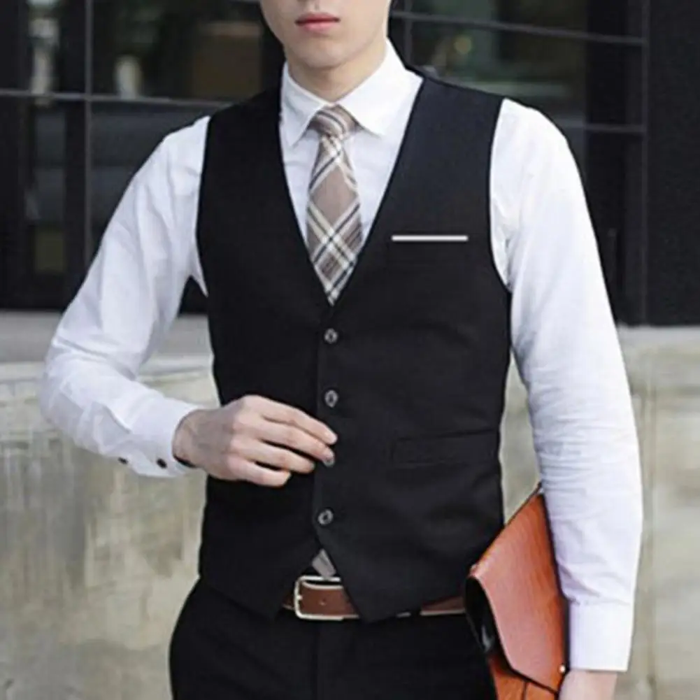 Terrific Men Waistcoat Wear-resistant All Match V Neck Slim Spring Vest  Vest Anti-Wrinkle