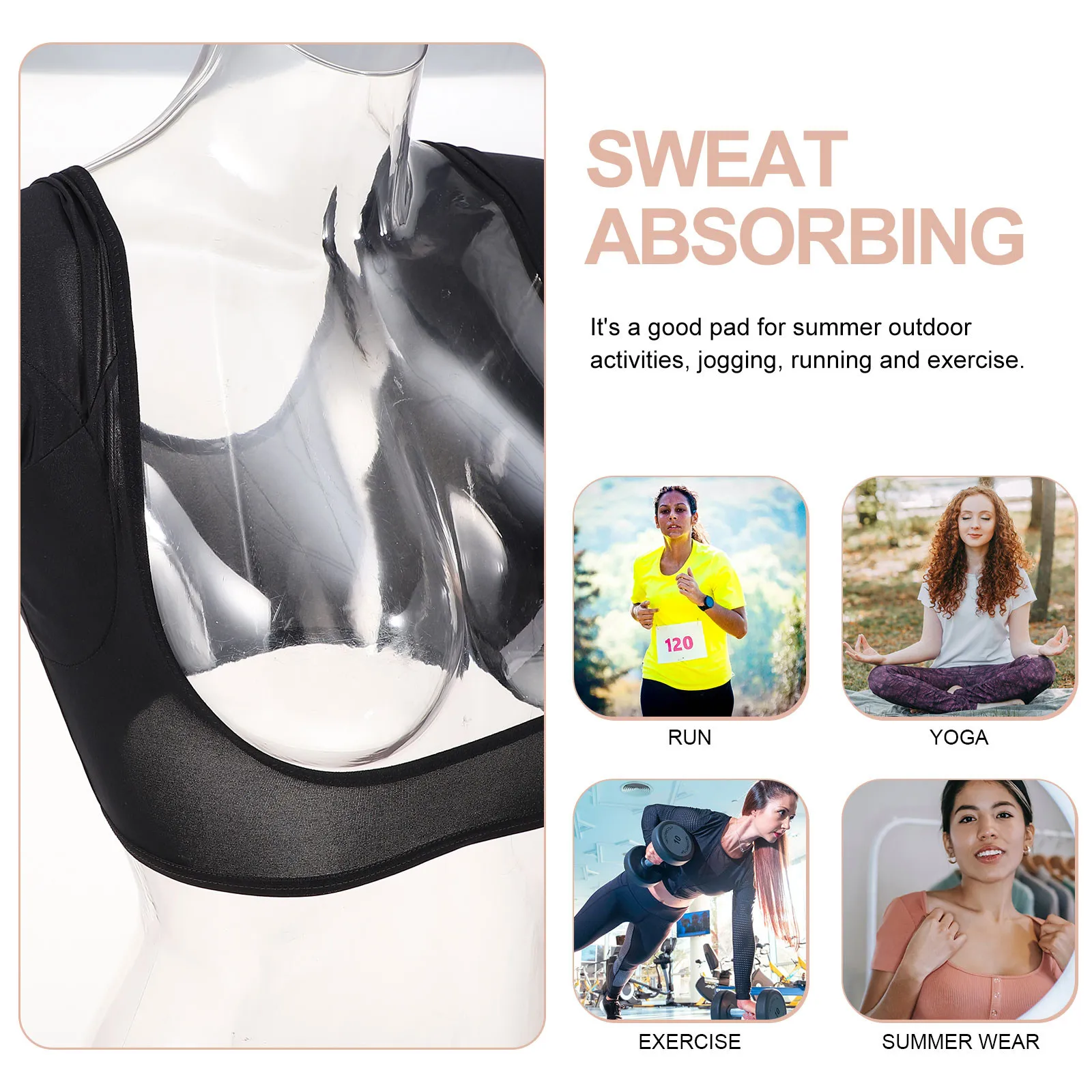 1Pcs Underarm Sweat Pad Vest Soft Durable Sweat Absorbent Shield Suitable for Exercise Jogging Running Clothing Accessories