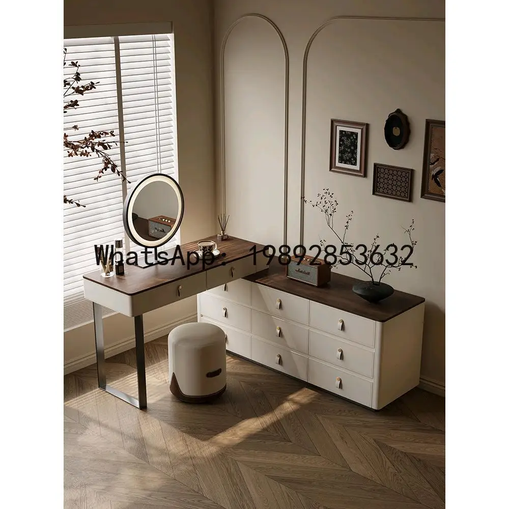 CZ Dream Deer Dressing Table and Chest of Drawers Integrated Vintage Style Saddle Leather Bedside Walnut Color Makeup Table