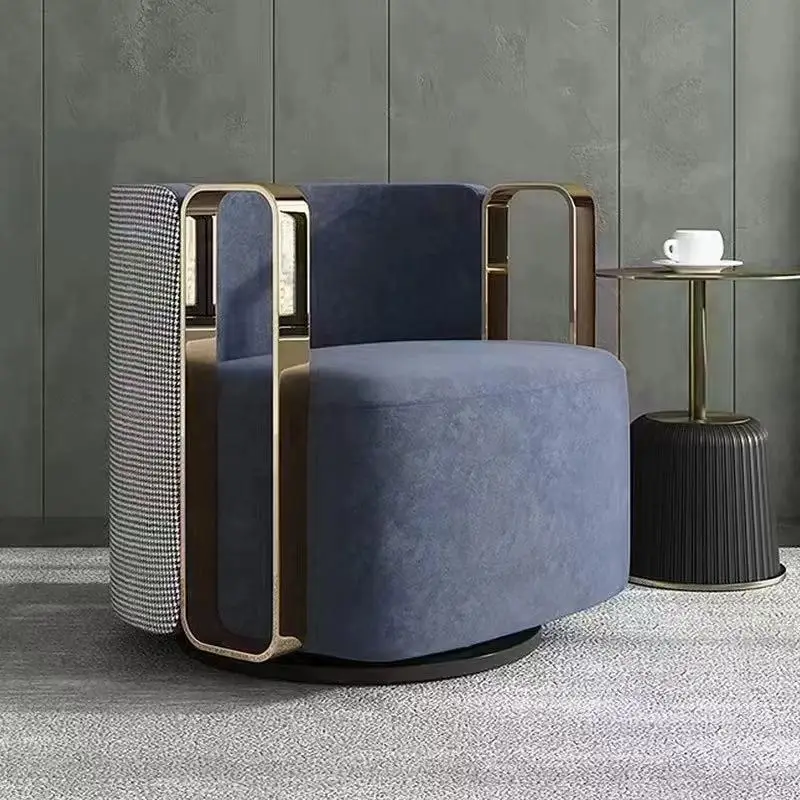 Luxury Relax Leather Leisure Accent Chair Living Room Furniture Metal Swivel Leisure Modern Fabric Armchair Living Room Chair
