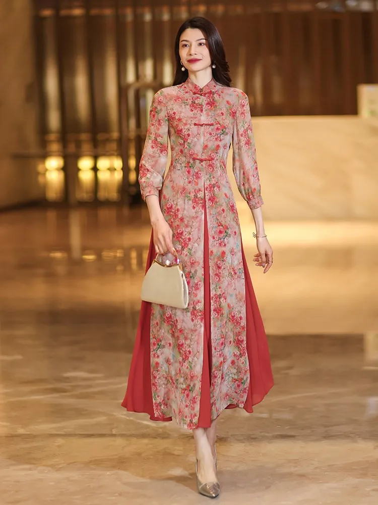 

A new Chinese-style elegant floral one-piece dress