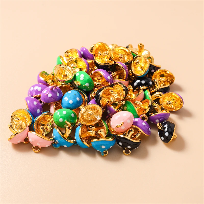 

5pcs 14x14mm Cute Mini Enamel Food Mushroom Charms Pendants for Jewelry Making Necklaces Earrings Bracelets DIY Crafts Supplies
