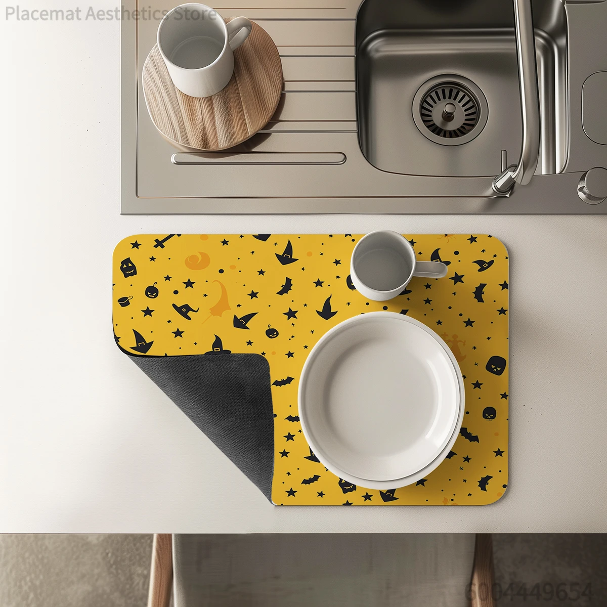 Kitchen Absorbent Drying Mat Halloween Silhouette Bat Ghost Kitchen Table Decoration & Accessories Color Pattern Tables Mats