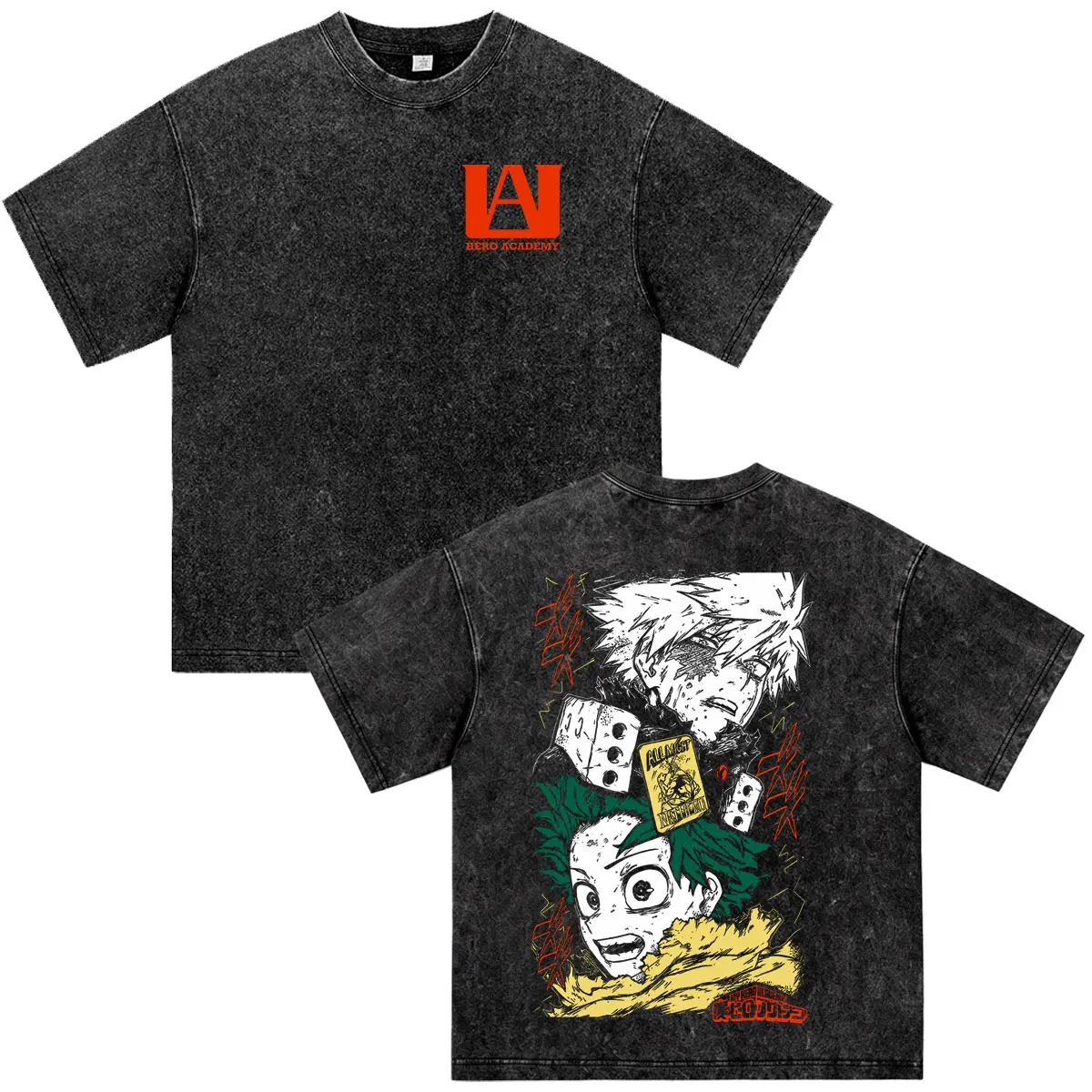 Washed Vintage Anime My Hero Academia Bakugou Katsuki Midoriya Izuku T Shirts Men Women Clothing Hip Hop Fashion Casual T-shirts