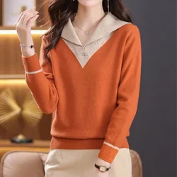 Women'sautumn Winter Turn-down Collar Pullover Solid Button Screw Thread Lantern Long Sleeve Sweater Knitted Undershirt Tops