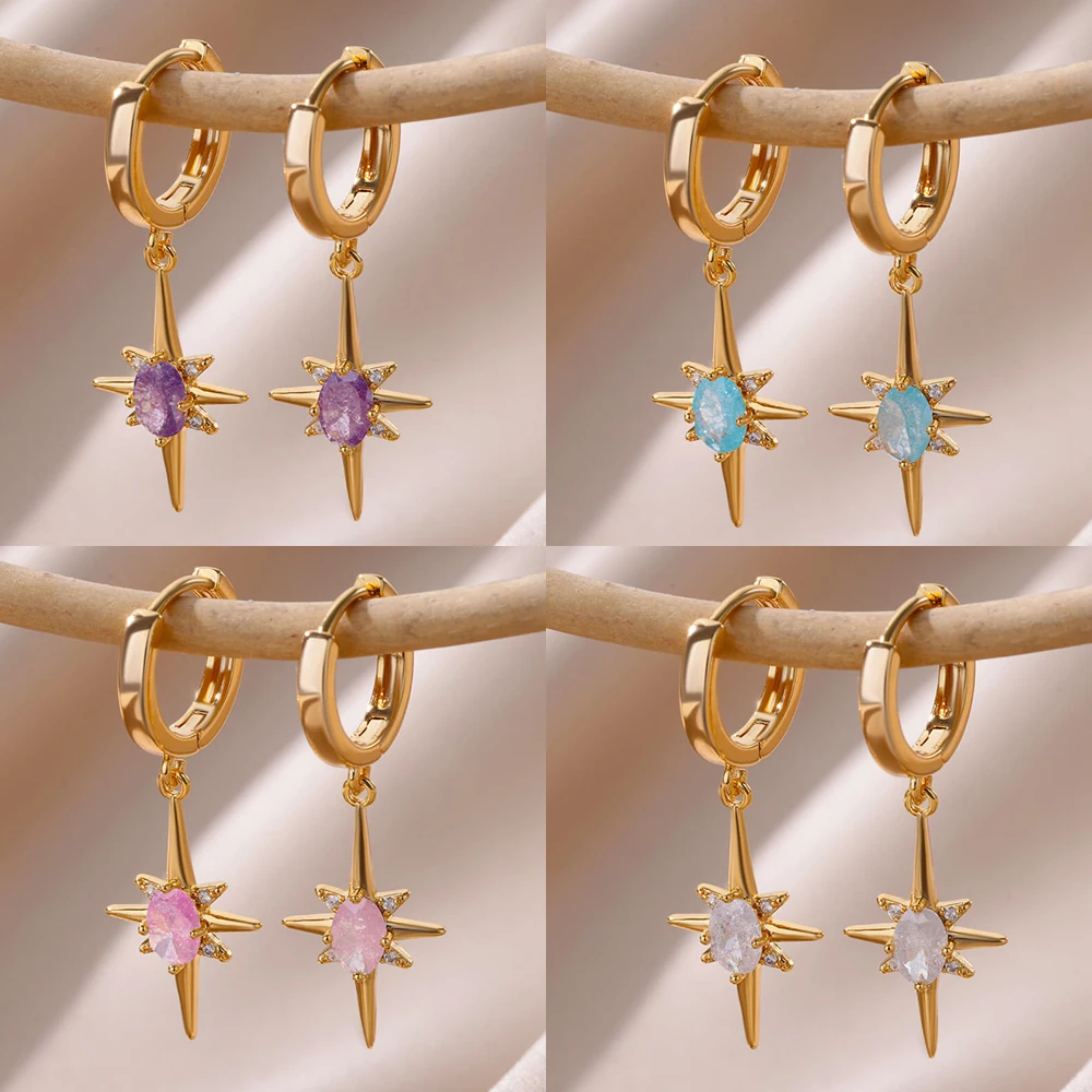 Eight-Pointed Star Earrings for Women Summer Stainless Steel Earrings 2025 Trend New Female Waterproof Dangle Ear Jewelry серьги