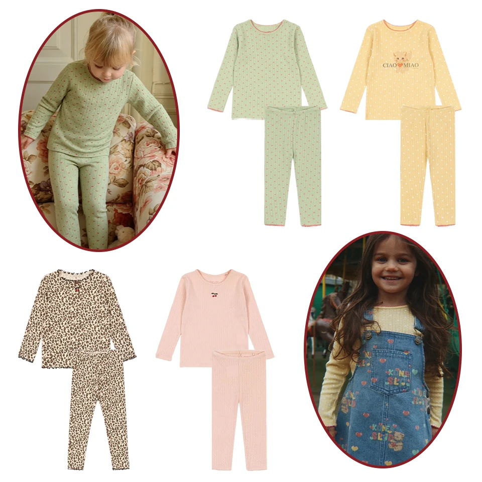 2026 KS Girls Boy Fall Leopard Printed Long Sleeve Loungewear Pants Baby Kids Tee Leggings Suit Cute Homewear Clothes Pajama Set
