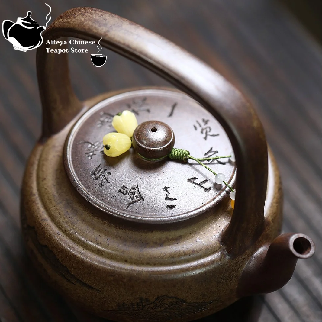 Yixing purple clay teapot, original ore, cloud, agarwood mud, lifting beam teapot, Kung Fu Chinese tea set