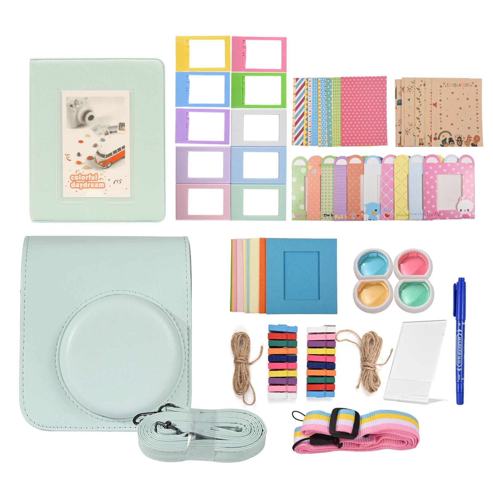 インスタントカメラアクセサリーバンドルキット、富士フイルム-instax-mini-12用交換パーツ、カメラバッグ-カメラストラップ-フォトアルバムなど付き