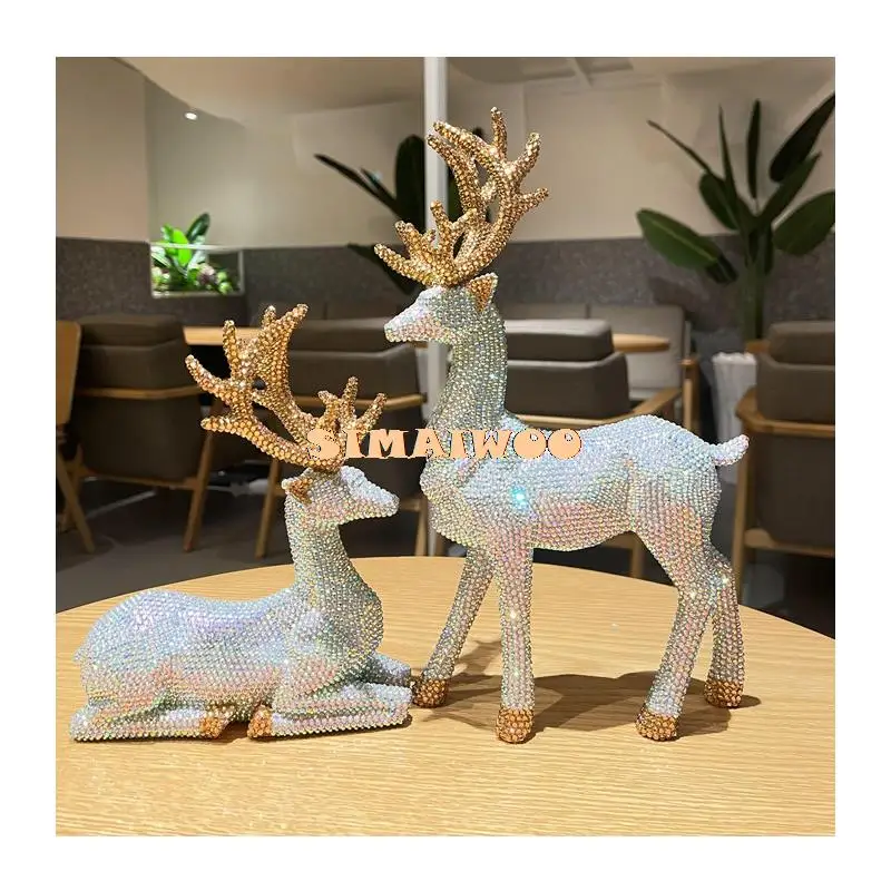 

Nordic Style Elk Statue Diamond Stones Mosaic Crystal Cross Stitch Bling Rhinestone Office Home Decor DIY Gift Luxury Handcrafts