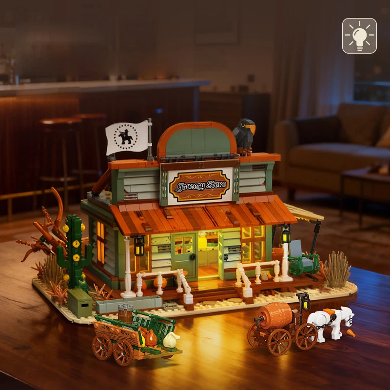 Idee Huis Architectuur Baksteen Westerse Kruidenier Bouw Bouwsteen Model Sets Speelgoed Met Licht Voor Kinderen Geschenken