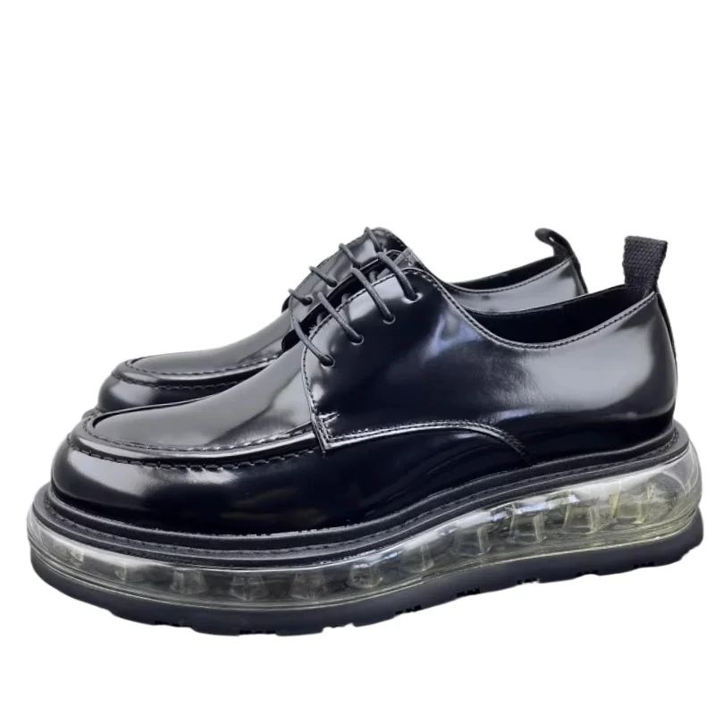 Genuine Leather Men's Dress Derby Shoes Black Cowhide Business Casual Office Thick Bottom Shock-absorbing Sole Sports Shoes Male