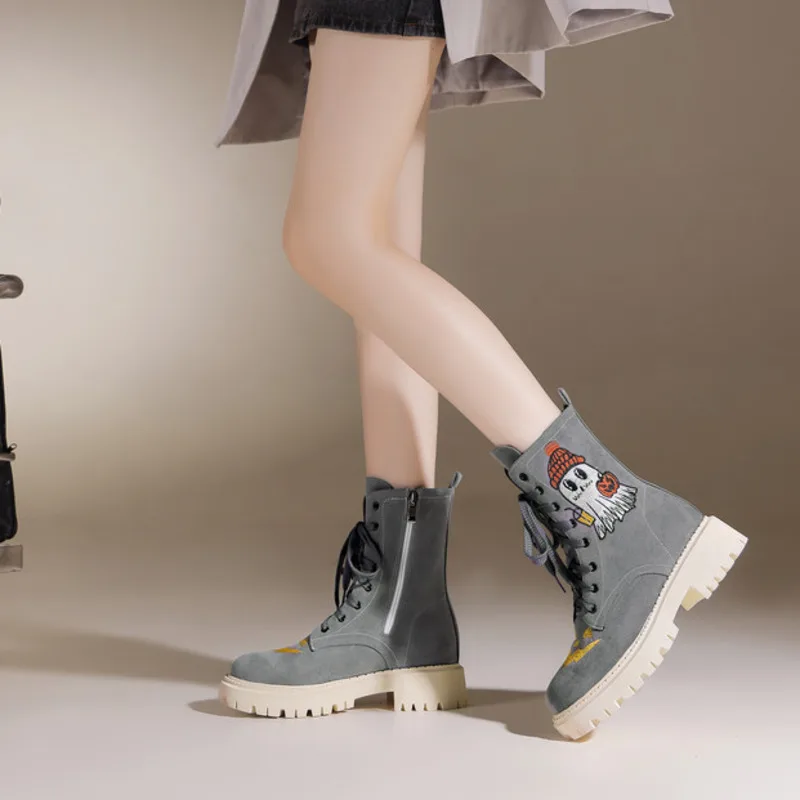 

All Saints' Day Women's Lace-up Ankle Boots Grey Women Boots Casual Shoes