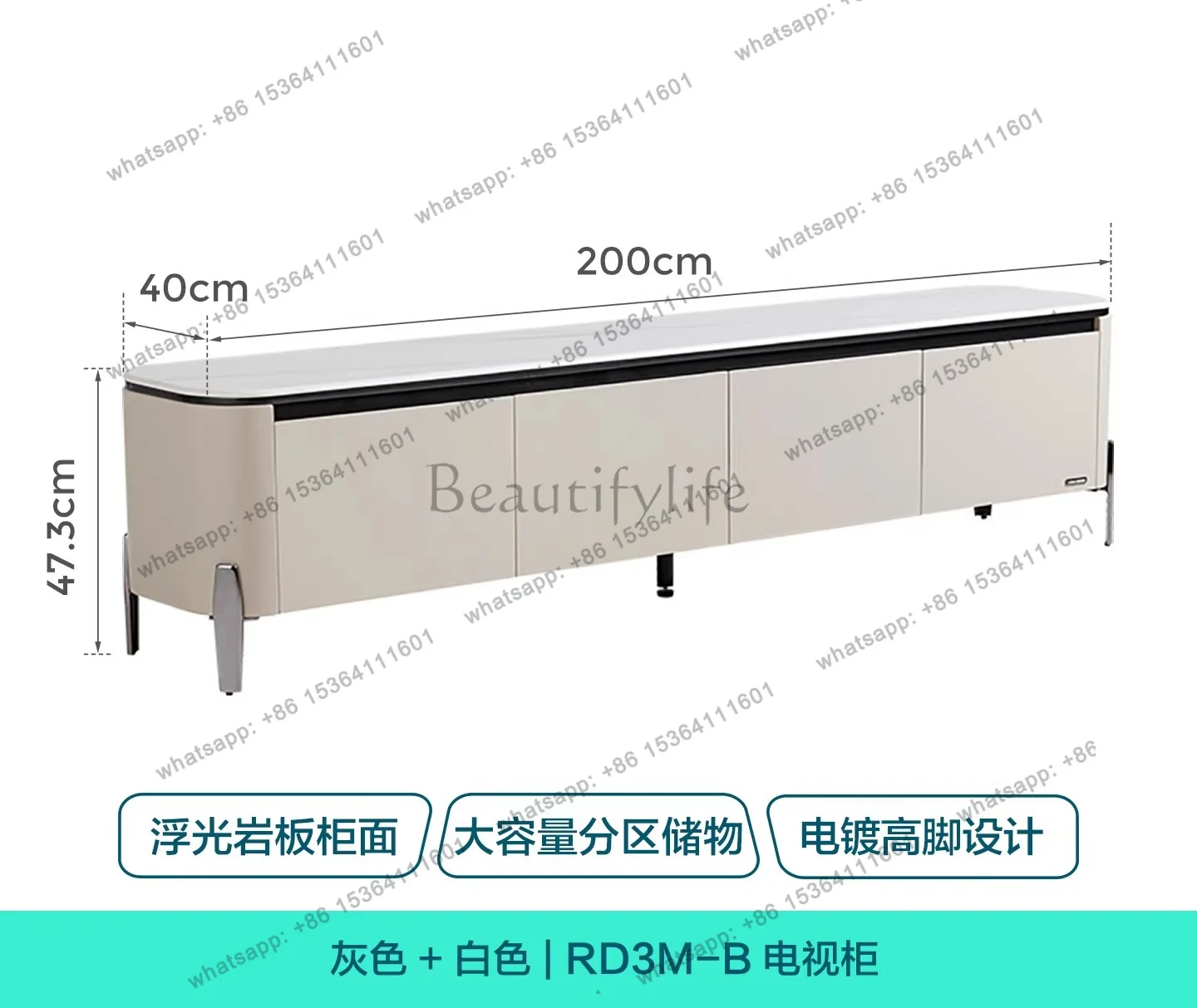 Home Rock Slab Coffee Table TV Cabinet Living Room Light Luxury High-End Feel