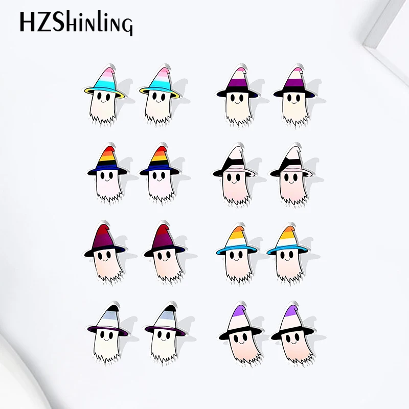 2023 Cartoon lgbtq Pride Flag Rainbow Ghost Acrylic Resin Stud Earrings Epoxy Handmade Jewelry Gifts Friends