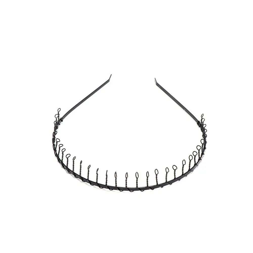 Unisex Gym Comb Black Metal Headband Hair Hoop Toothed