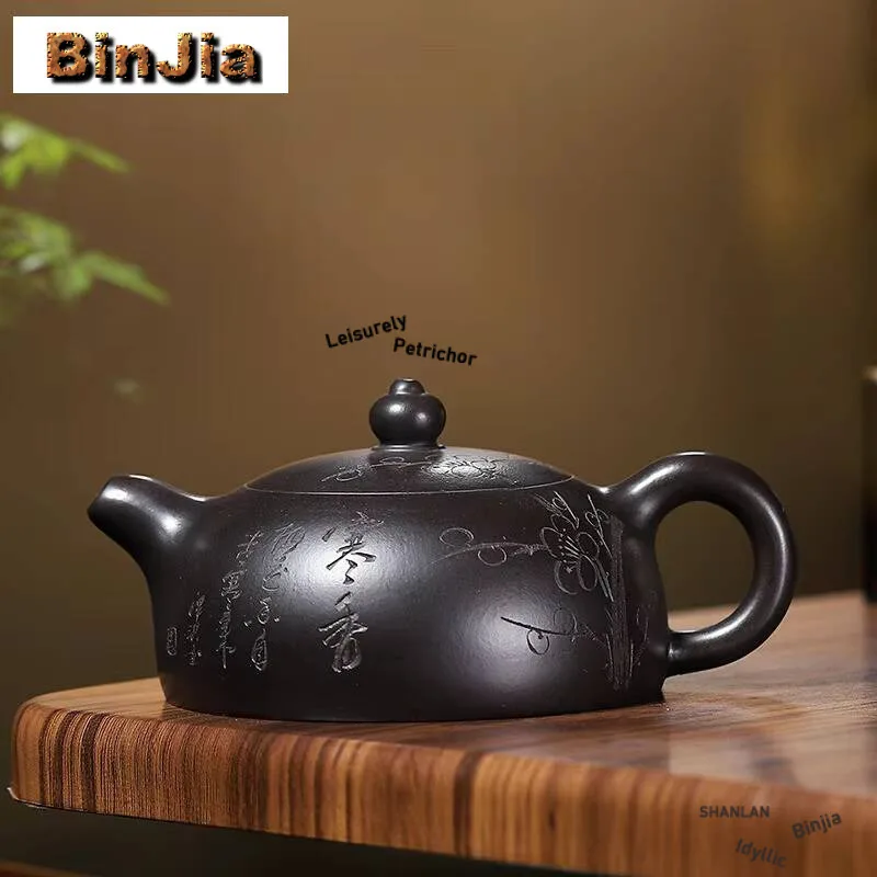

210Ml Yixing Purple Clay Teapot Handmade Plum Blossom Half Moon Pot Raw Ore Dahongpao Reducing Roasting Mud Kettle Zisha Teaset