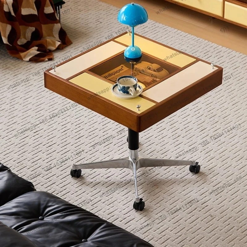 

Medieval Solid Wood Mobile Lifting Coffee Table Living Room Side Multi-function Dining Integrated Dual-purposesmall Apartment